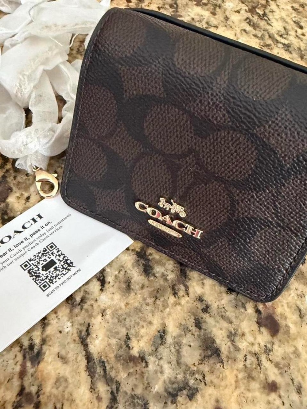 Coach Mini Wallet On Chain CZ278 Signature Walnut Black Crossbody NWT 🤎
